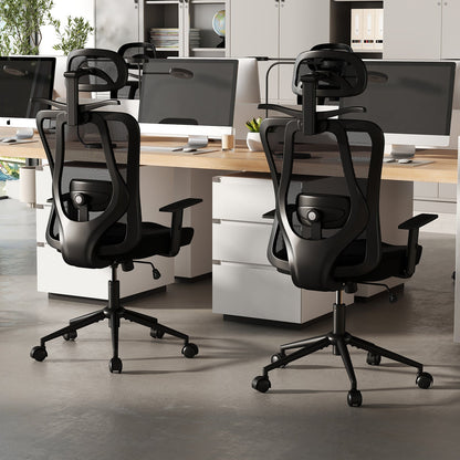 Ergonomic Office Chair with 3D Headrest and Reclining Backrest-Black