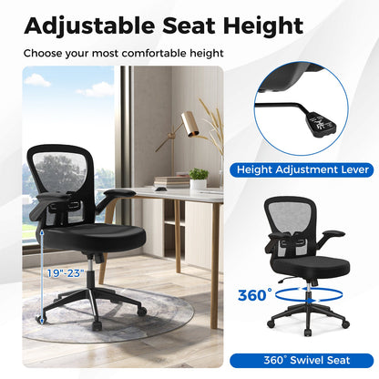 Adjustable Swivel Mesh Task Office Chair with Flip-Up Armrests-Black