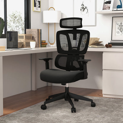 Ergonomic Office Chair with N Type Lumbar Support and Adjustable Headrest-Black