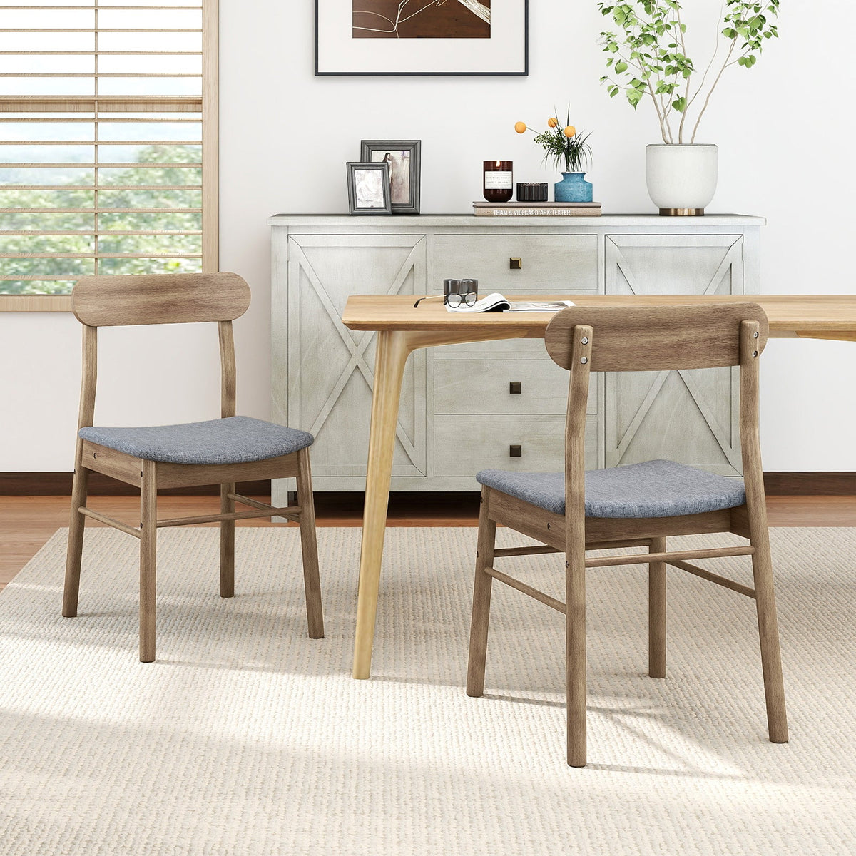 Fabric Upholstered Kitchen Armless Dining Chairs with Rubber Wood Frame Set of 4-Oak