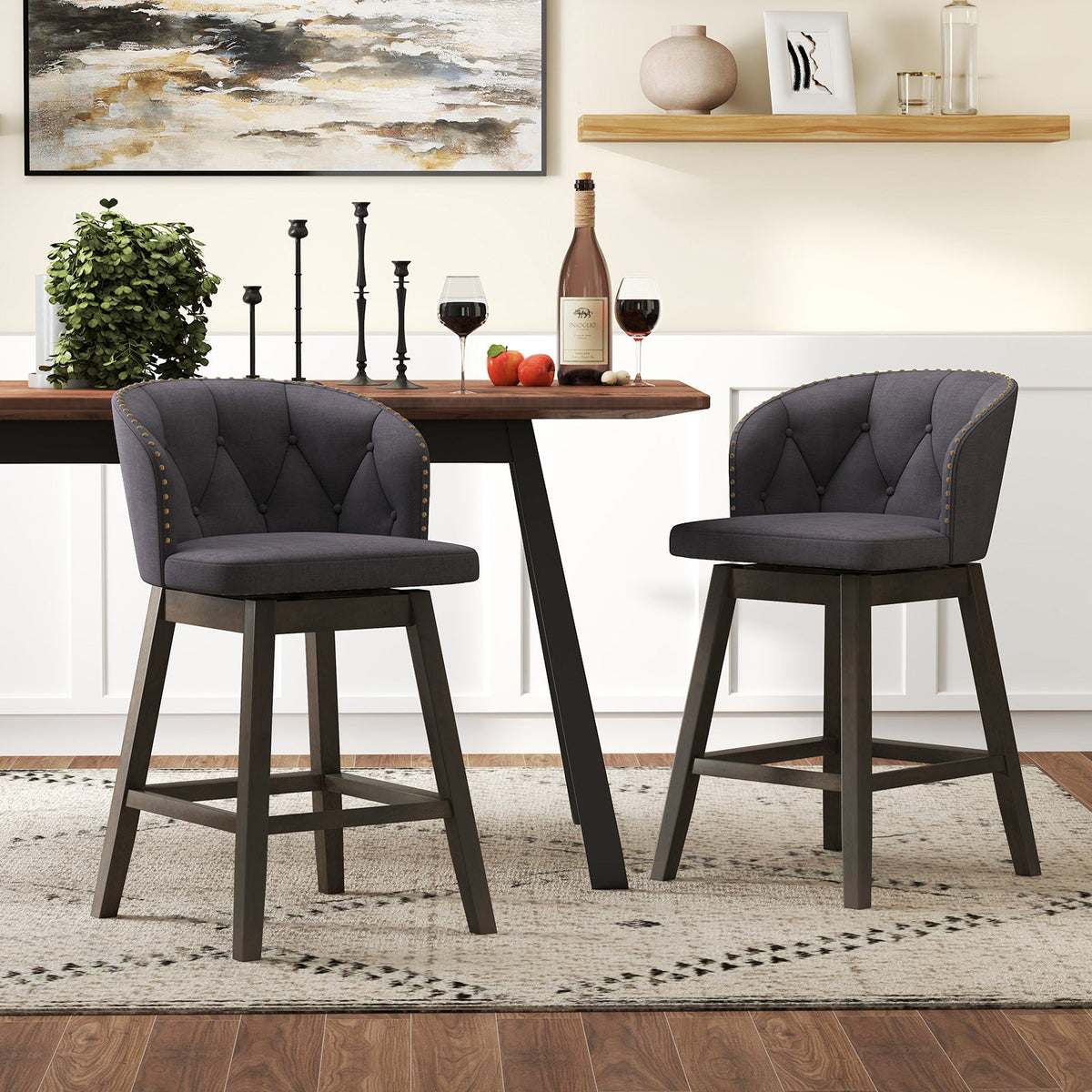Counter Height Fabric Upholstered Bar Stools Set of 2