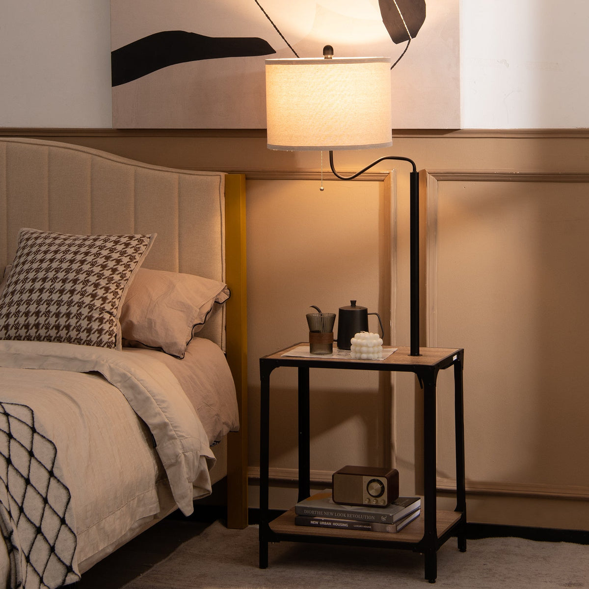 360¬∞ Rotatable Floor Lamp with End Table and USB Charging Ports