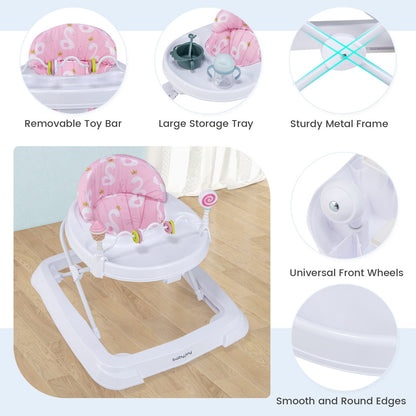 Foldable Baby Activity Walker with Adjustable Height and Detachable Seat Cushion-Pink