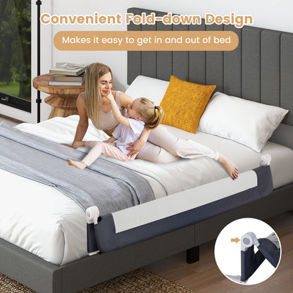 60-Inch Foldable Bed Rail Swing Down Baby Bed Guard Rail with Adjustable Safety Strap