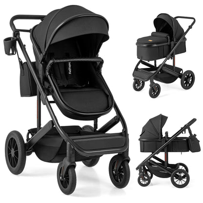3-in-1 Folding Convertible Newborn Stroller with Detachable Bassinet-Black