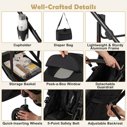 3-in-1 Folding Convertible Newborn Stroller with Detachable Bassinet-Black