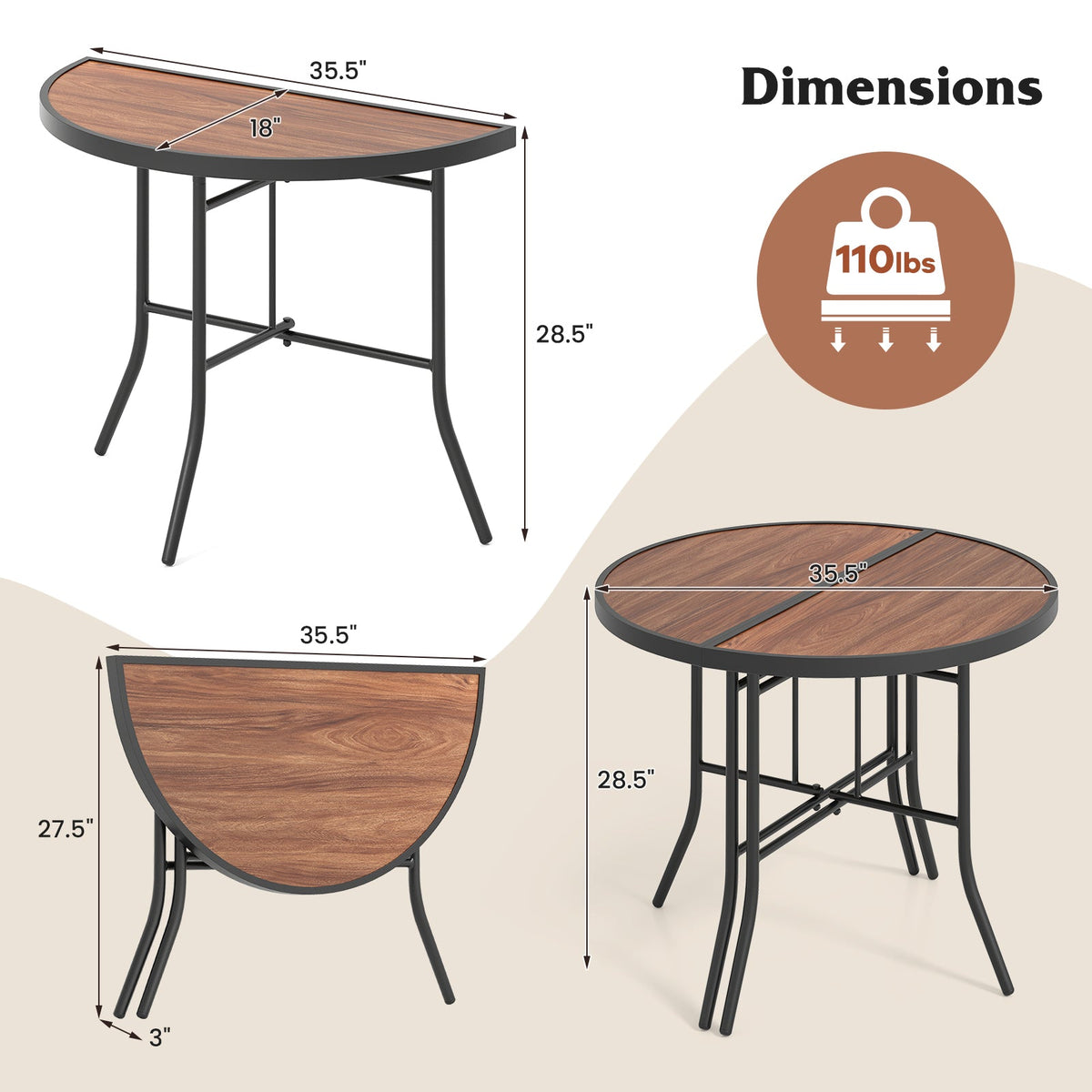 Half-Round Folding Event Table with Metal Frame
