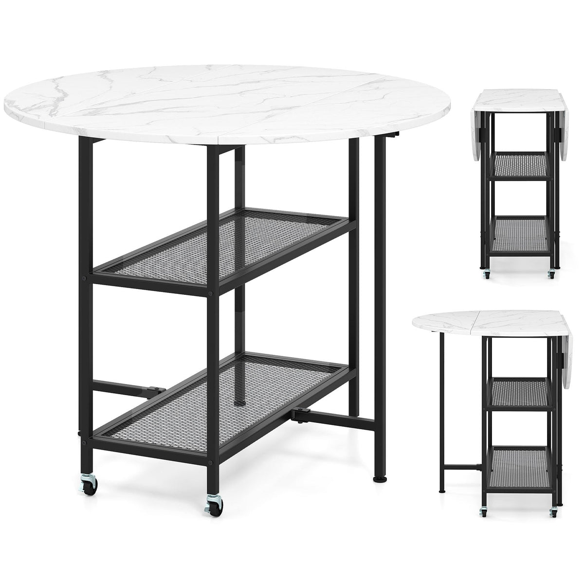 Folding Round Dining Table with Lockable Wheels