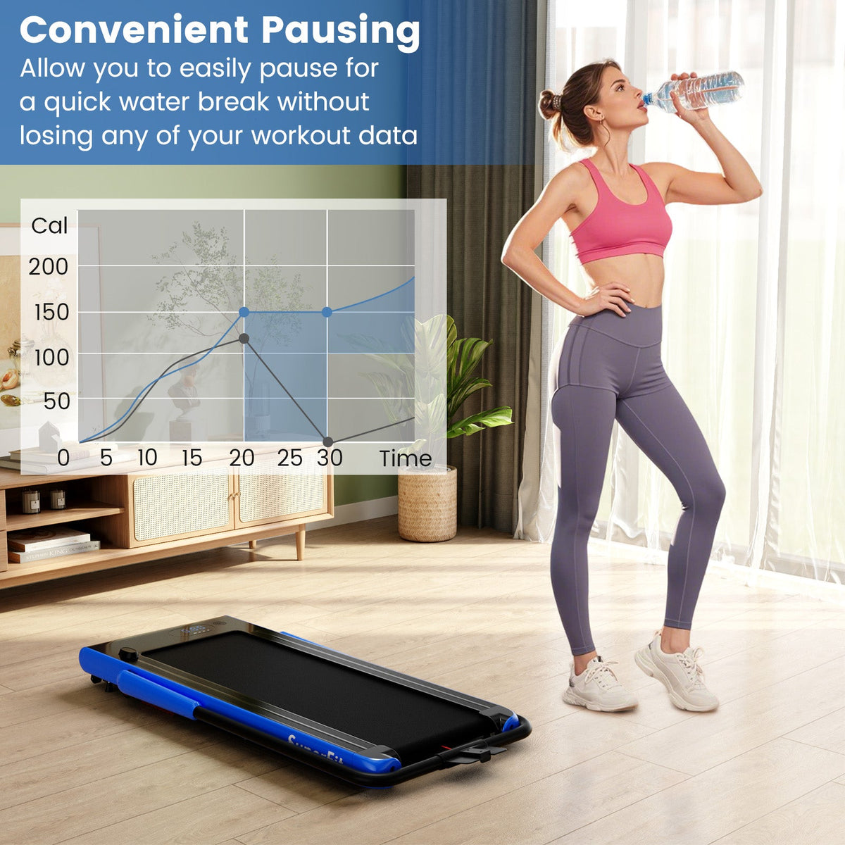 3-in-1 3HP Folding Treadmill with Smart Apps Remote Control and Speakers