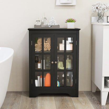 Freestanding Display Storage Cabinet with 2 Glass Doors and Adjustable Shelves