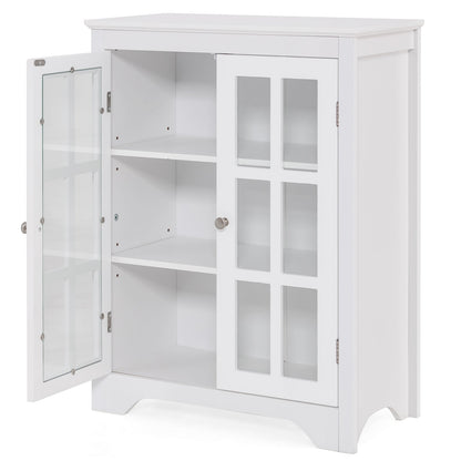Freestanding Display Storage Cabinet with 2 Glass Doors and Adjustable Shelves
