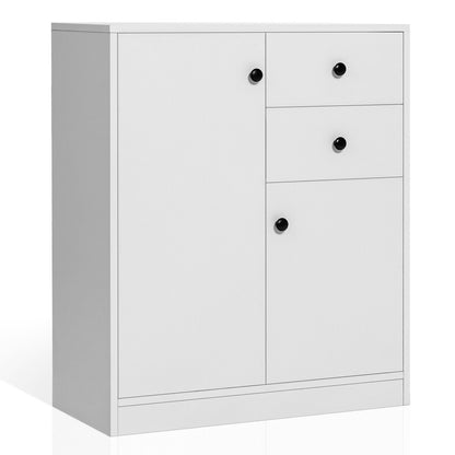 2-Door Free-standing Kitchen Sideboard with Adjustable Shelves-White