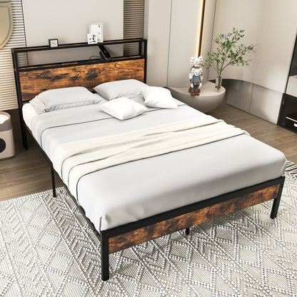 Twin/Full/Queen Bed Frame with Storage Headboard and Charging Station