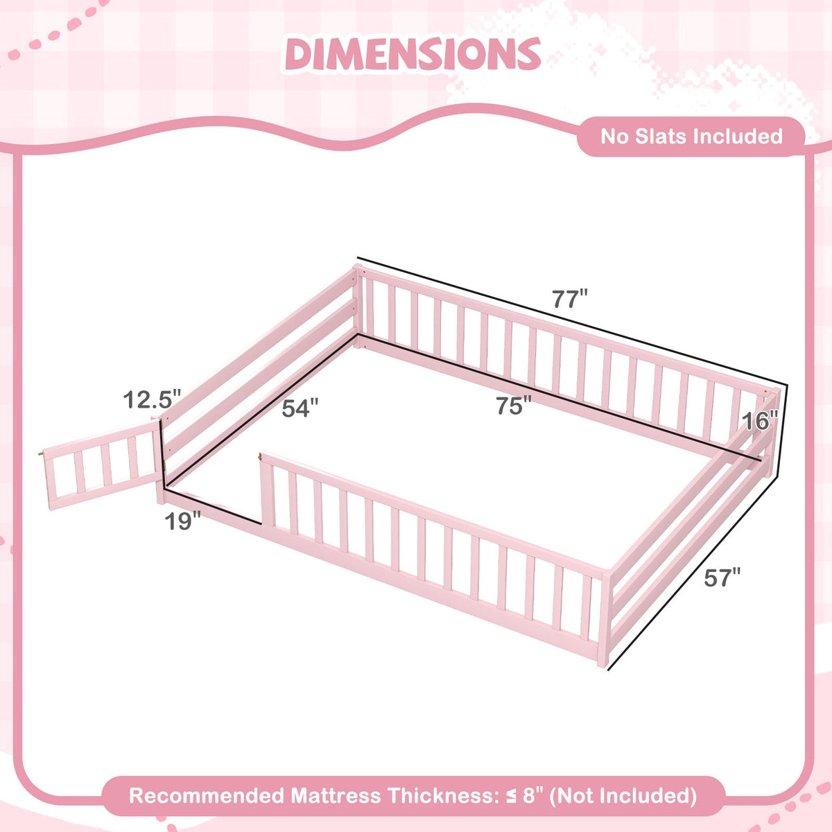 Full Size Floor Bed with Full Length Safety Guardrails