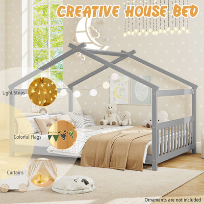 Full Size House Bed Montessori Floor Bed with Headboard