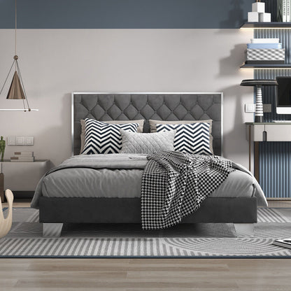 Full/Queen Size Upholstered Bed Frame with Velvet Headboard