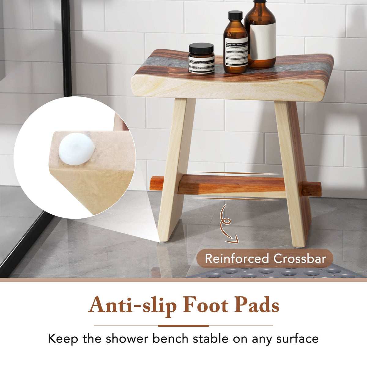 Fully Assembled Shower Stool with Epoxy Finish and Curved Seat