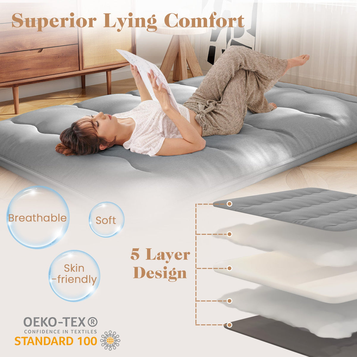 Futon Mattress with Washable Cover and Carry Bag