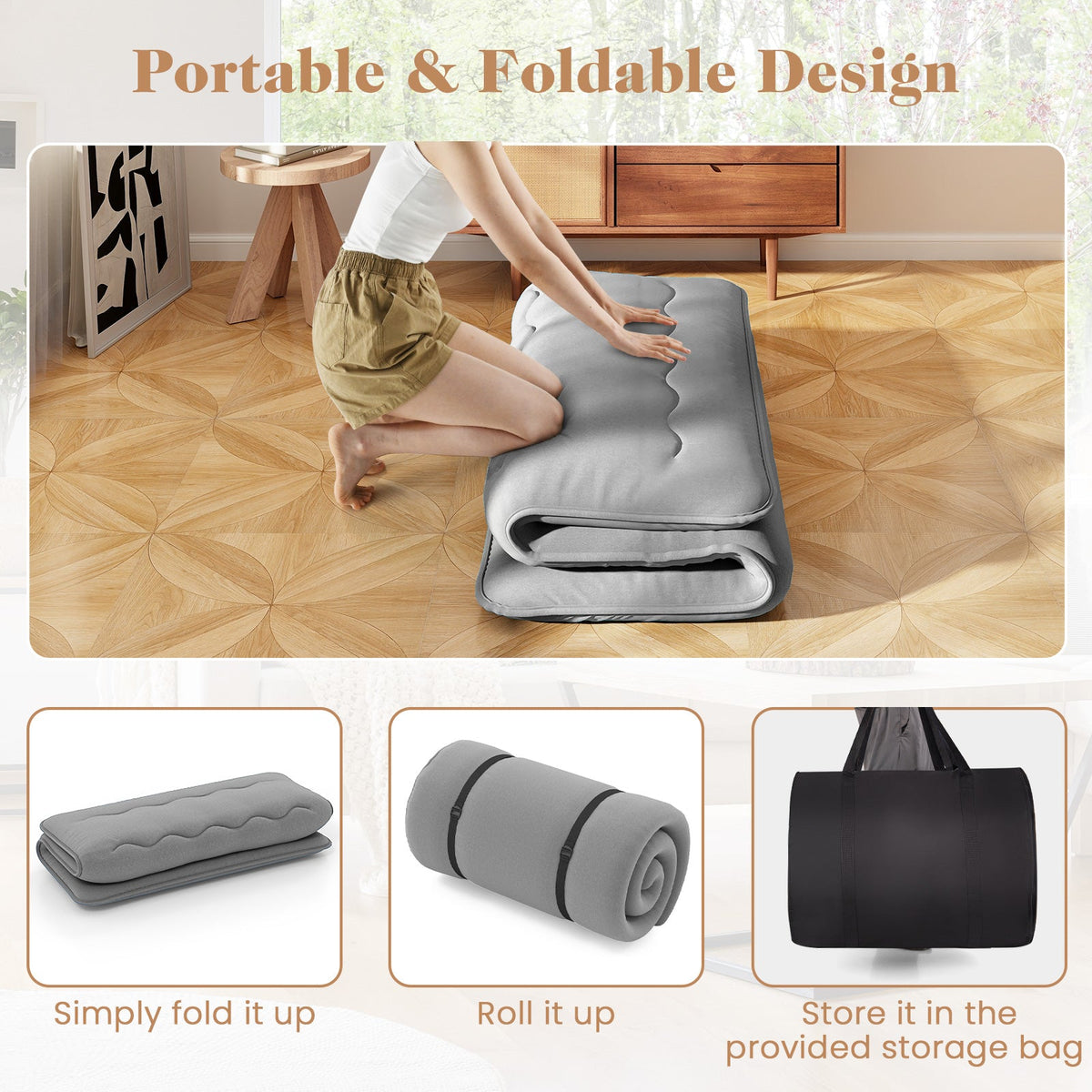 Futon Mattress with Washable Cover and Carry Bag