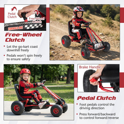 Go Kart for Kids 4 Wheels Pedal with Adjustable Seat and Multi-Terrain Wheels