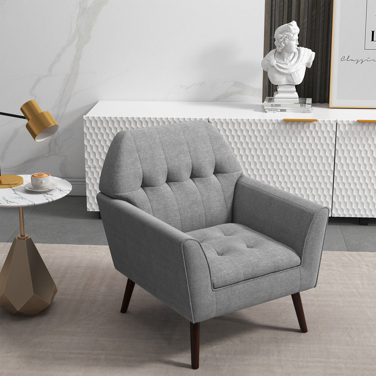 Modern Tufted Fabric Accent Chair with Rubber Wood Legs