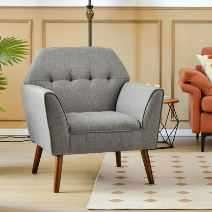 Modern Tufted Fabric Accent Chair with Rubber Wood Legs