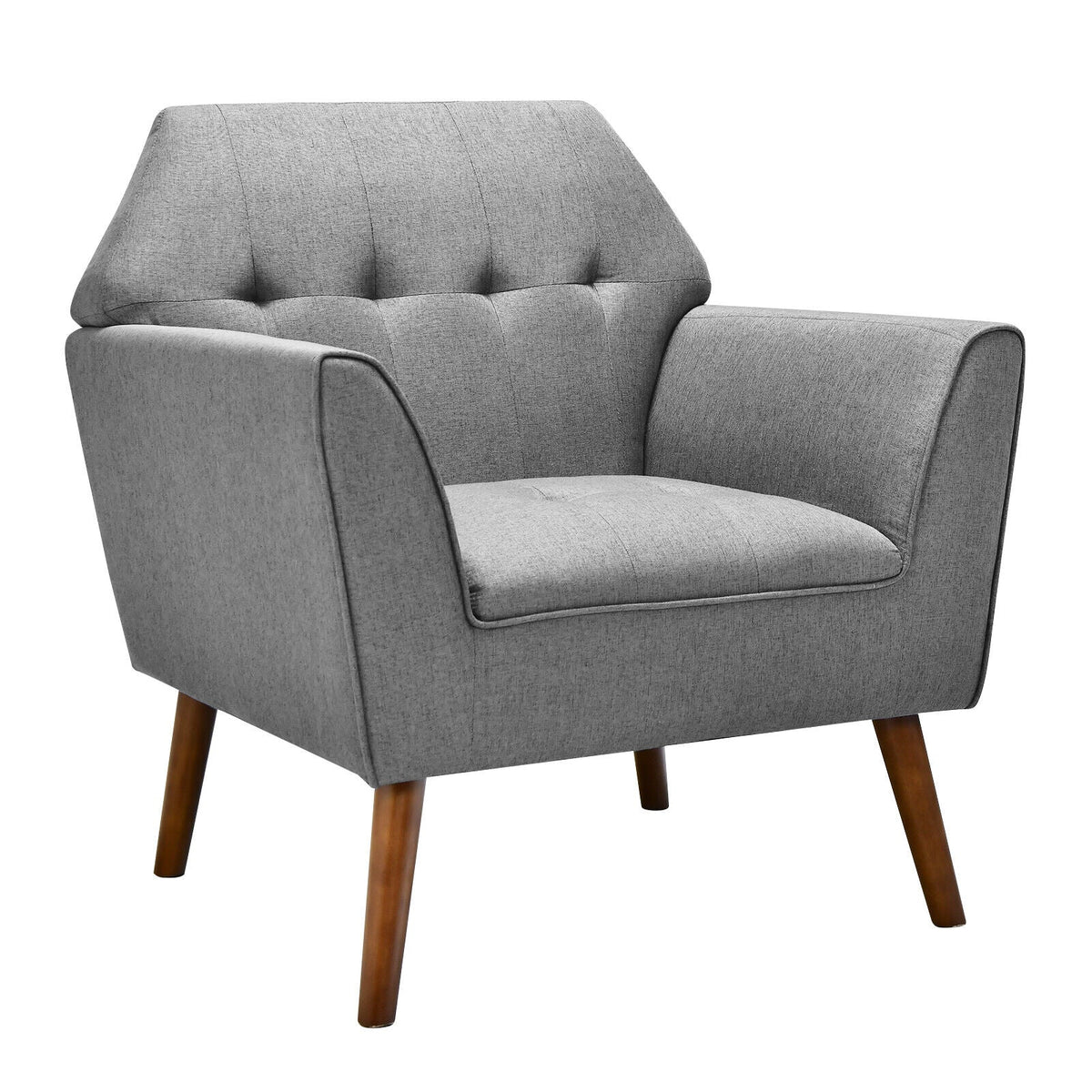 Modern Tufted Fabric Accent Chair with Rubber Wood Legs