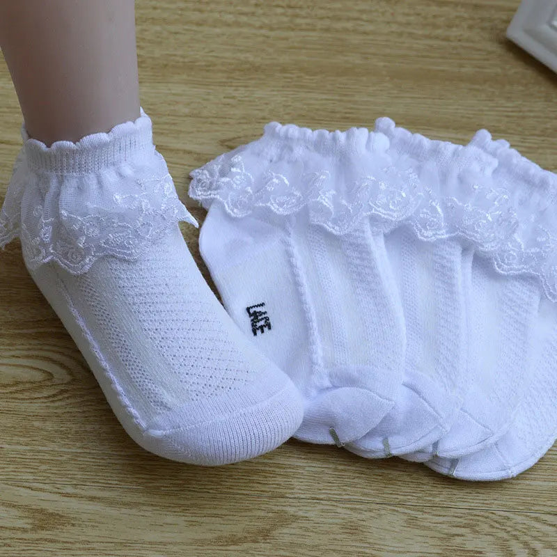 10 Pairs/lot Baby Girls Kids Socks Lace Ruffle Princess Mesh Children Ankle Short Breathable Cotton White Pink Blue Toddler Sock
