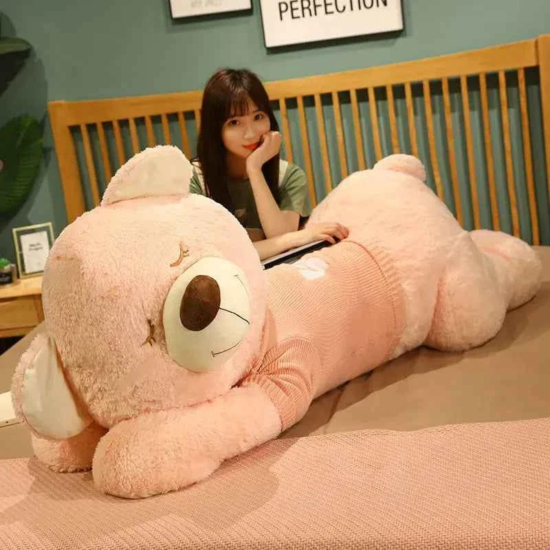 Giant Lying Sweater Bear Plush Toy (31.5/39.4 in) - Soft Stuffed Pillow Xmas Gift