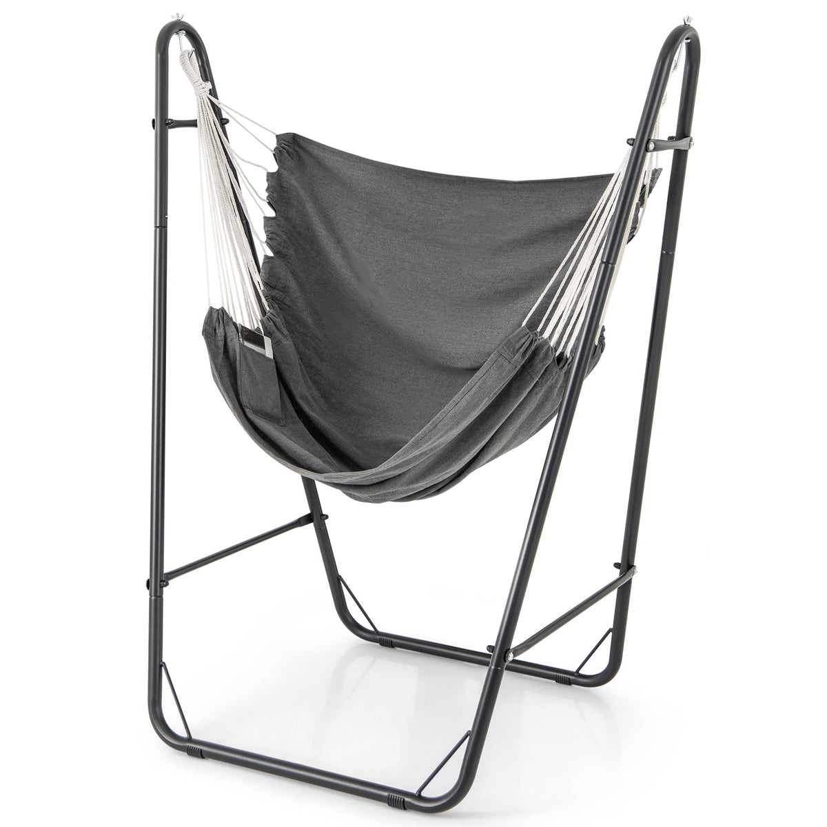 Hammock Chair with Heavy Duty Metal Frame and Side Pocket-Gray