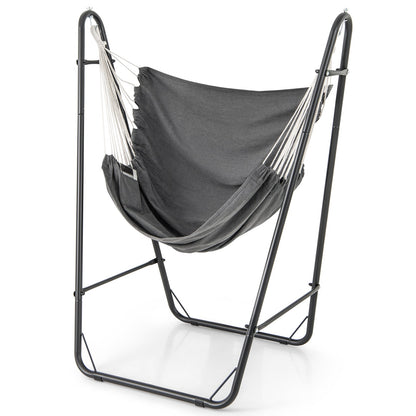 Hammock Chair with Heavy Duty Metal Frame and Side Pocket-Gray