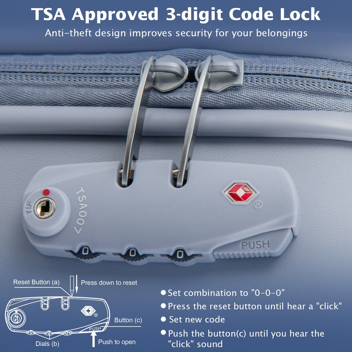 Hardside Luggage with Spinner Wheels with TSA Lock and Height Adjustable Handle