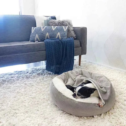 Benepaw Orthopedic Hooded Dog & Cat Cuddler Bed – Winter Warm Waterproof Dirt-Resistant Donut Nest with Blanket, Machine Washable (4 Colors, S–L)