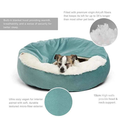 Benepaw Orthopedic Hooded Dog & Cat Cuddler Bed – Winter Warm Waterproof Dirt-Resistant Donut Nest with Blanket, Machine Washable (4 Colors, S–L)