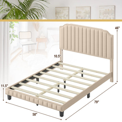 Heavy Duty Upholstered Bed Frame with Rivet Headboard