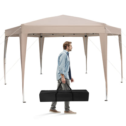 13 x 11.5 FT Hexagonal Pop-Up Height Adjustable Canopy Tent with Dressed Legs-Khaki