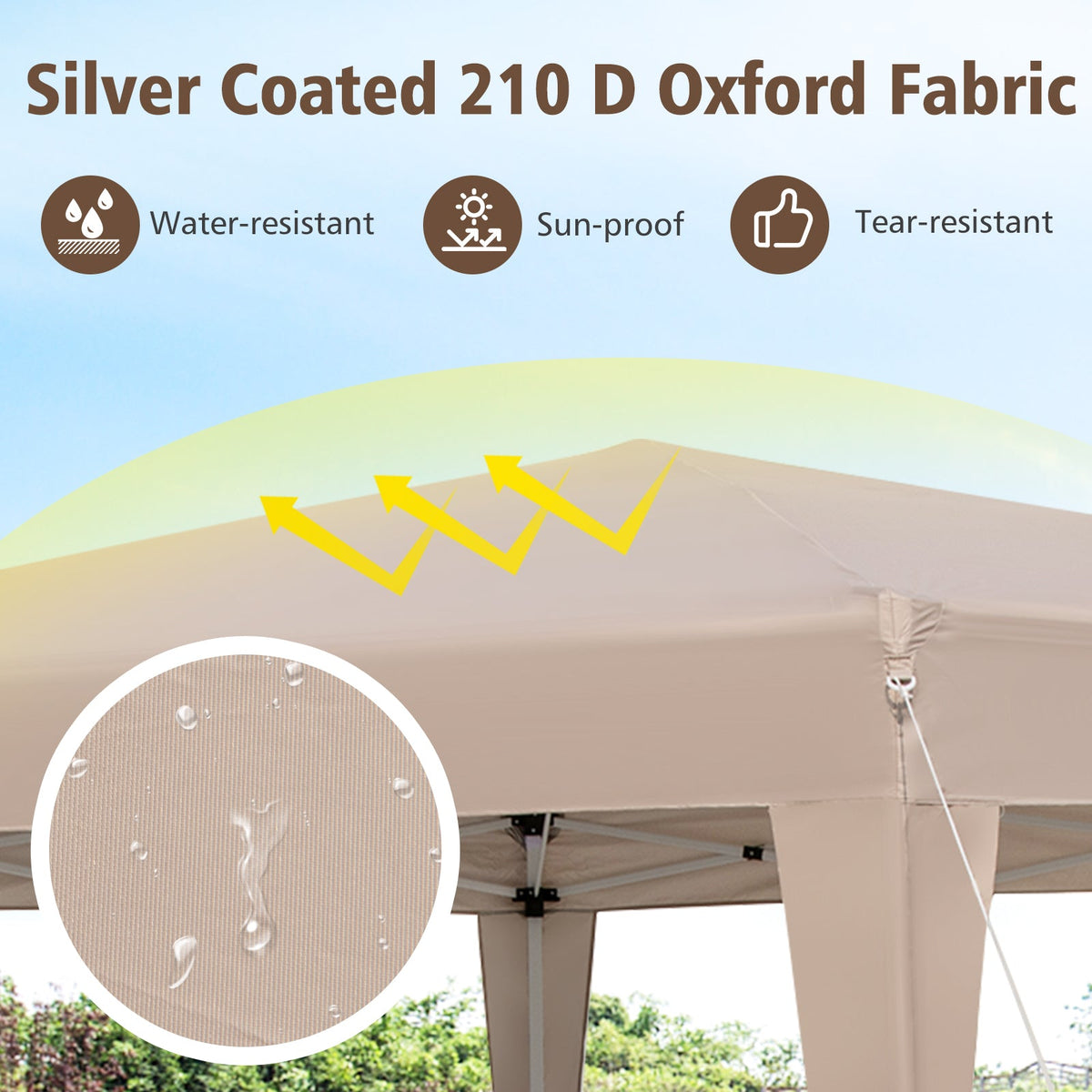 13 x 11.5 FT Hexagonal Pop-Up Height Adjustable Canopy Tent with Dressed Legs-Khaki