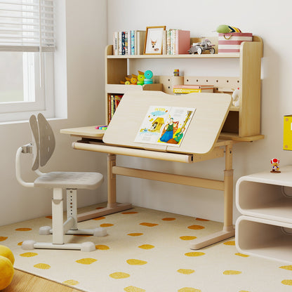 Height Adjustable Writing Table with Tilt Desktop and Retractable Book Stand-Yellow
