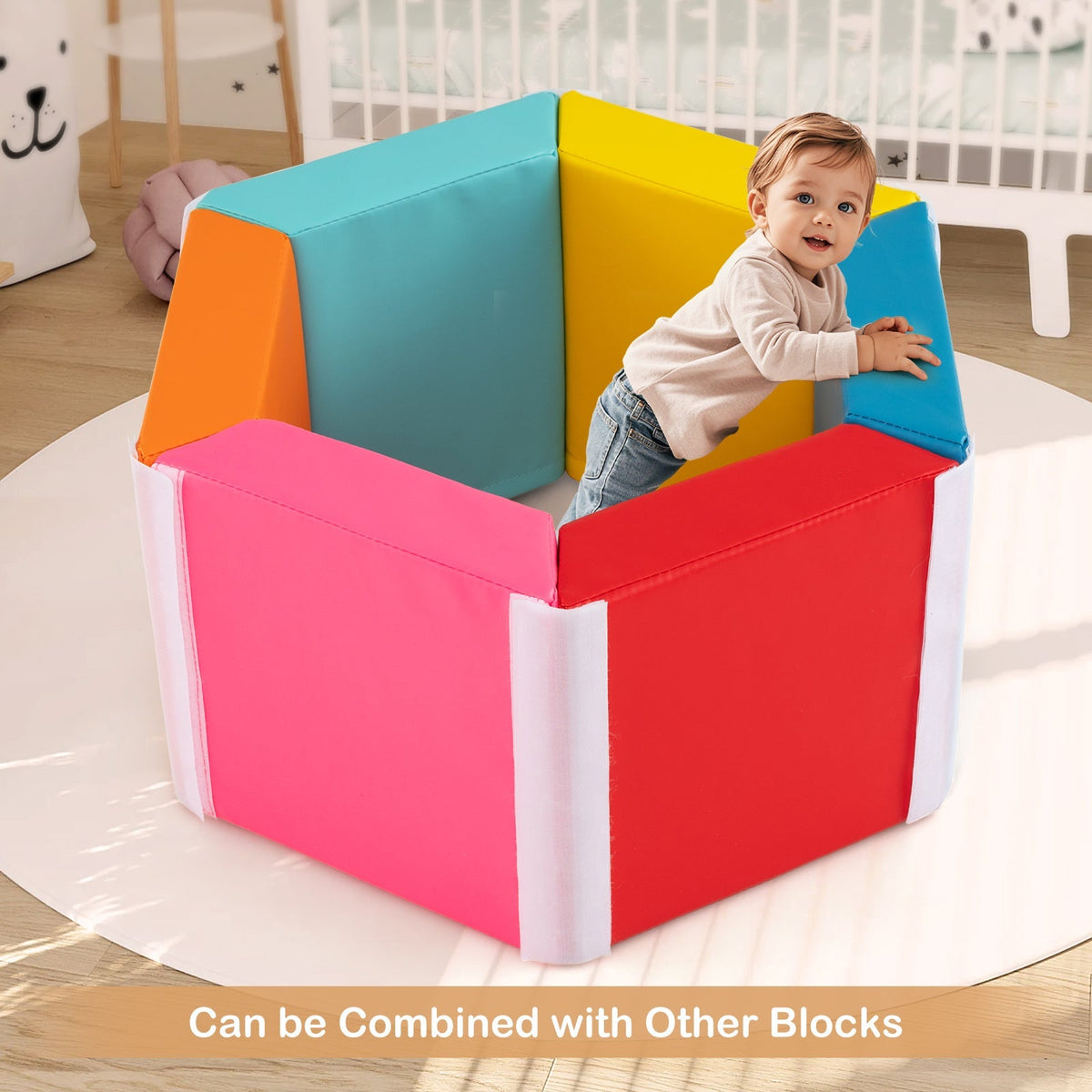 Hexagon Kids Ball Pit Foam Climbing Exercise Mat with Detachable PU Covers-Multicolor