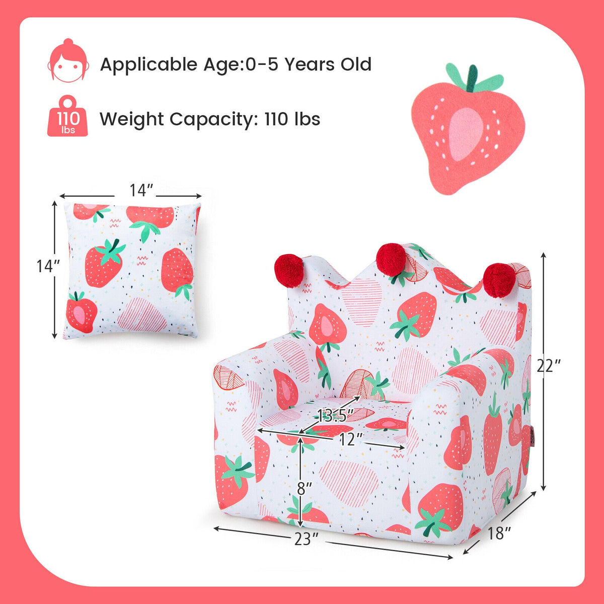 High-density Padding Kids Sofa with Armrest and Extra Pilow-Pink