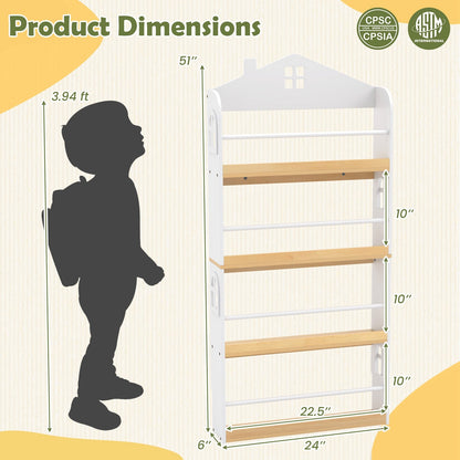House-Shaped Kids Bookshelf with Anti-falling Baffles-White
