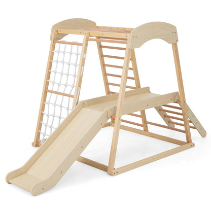 6-in-1 Indoor Jungle Gym Kids Wooden Playground with Monkey Bars
