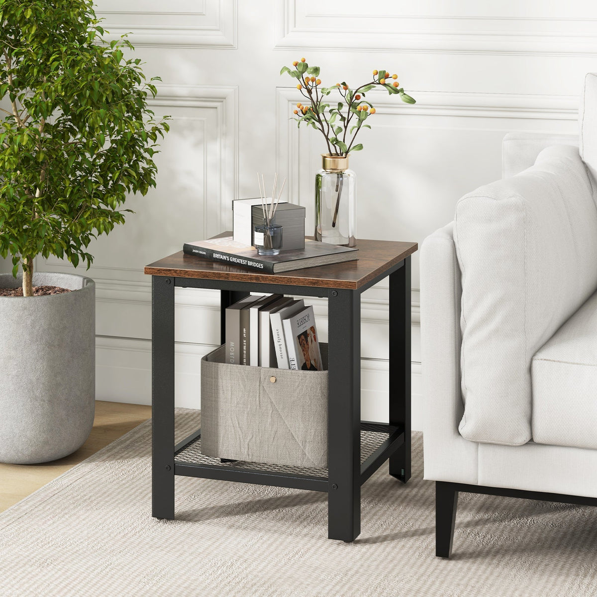 Industrial End Table 2-Tier Side Table-Black