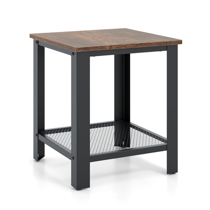 Industrial End Table 2-Tier Side Table-Black
