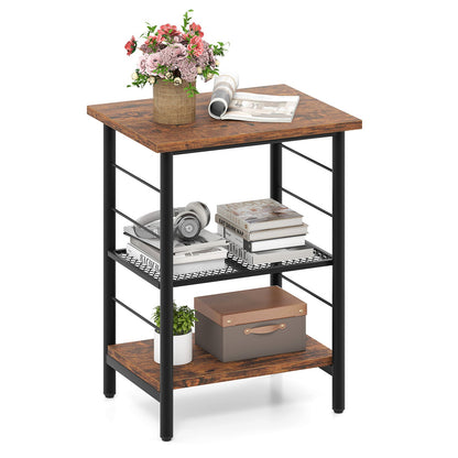 3-Tier End Table Space-Saving Nightstand Industrial Bedside Table for Living Room Bedroom-Rustic Brown