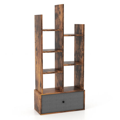 7-Tier Open-Back Bookshelf with Drawer