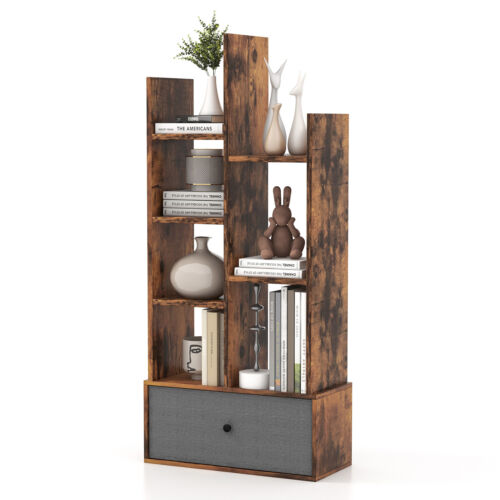 7-Tier Open-Back Bookshelf with Drawer