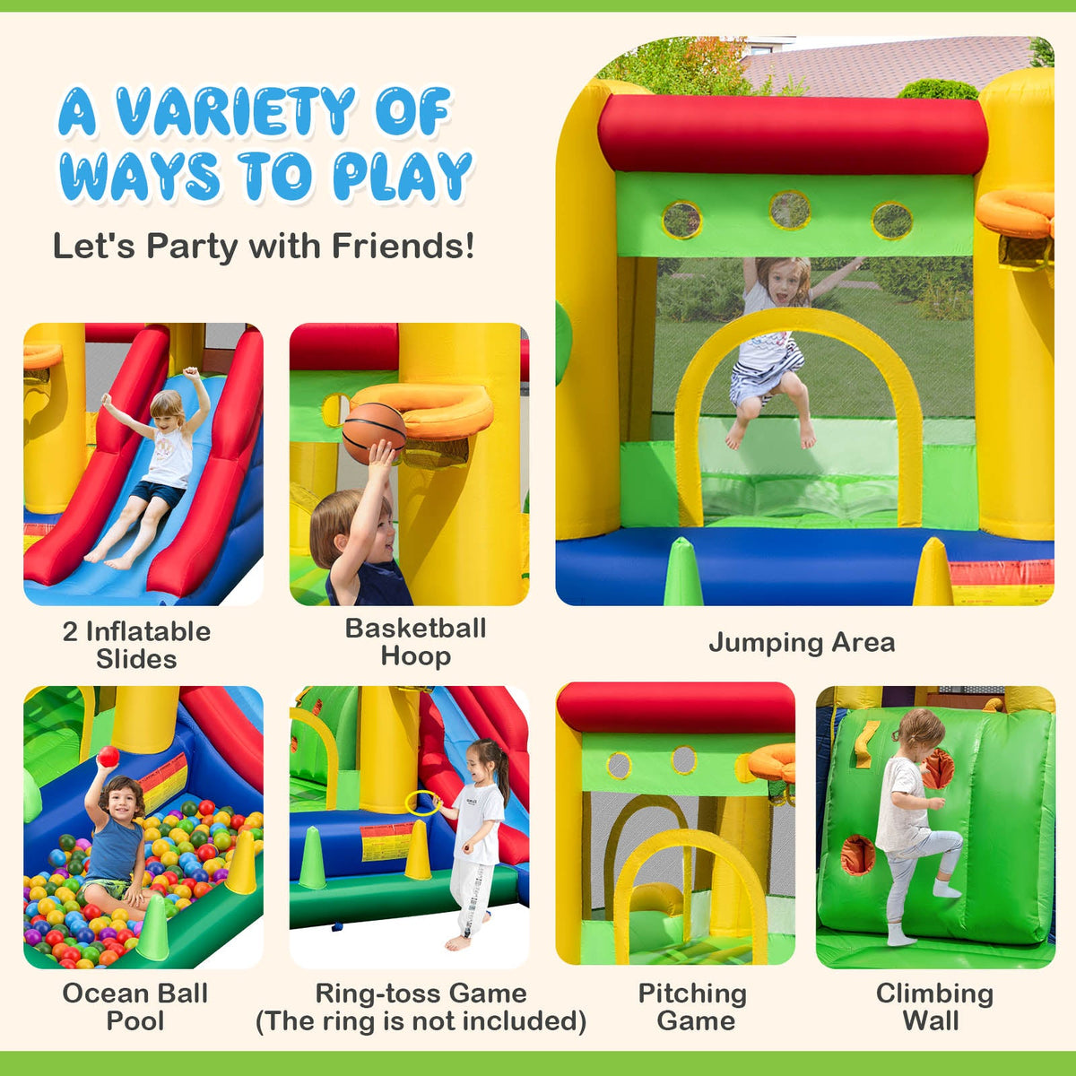 Inflatable Bounce Castle with Double Slides and 735W Blower