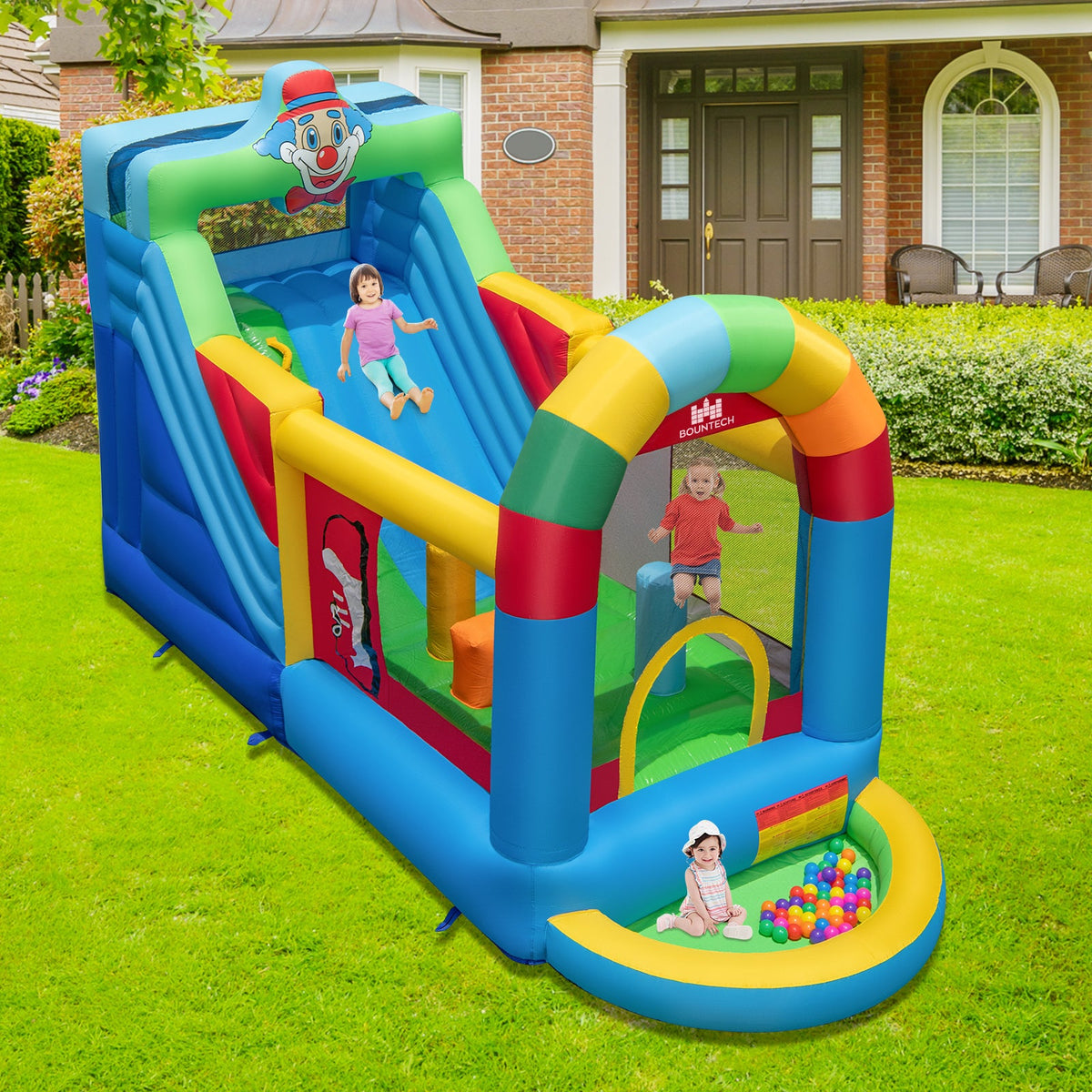 Inflatable Bounce House Obstacle Course with Ball Pit and Silde with 735W Blower