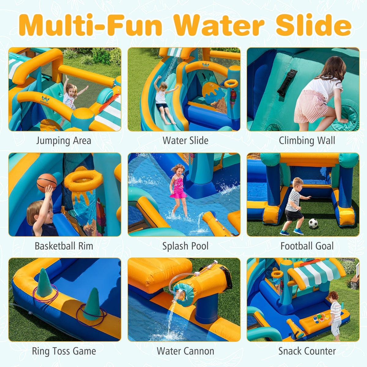 Inflatable Water Slide Bounce House Kids Jump Castle with 750W Blower